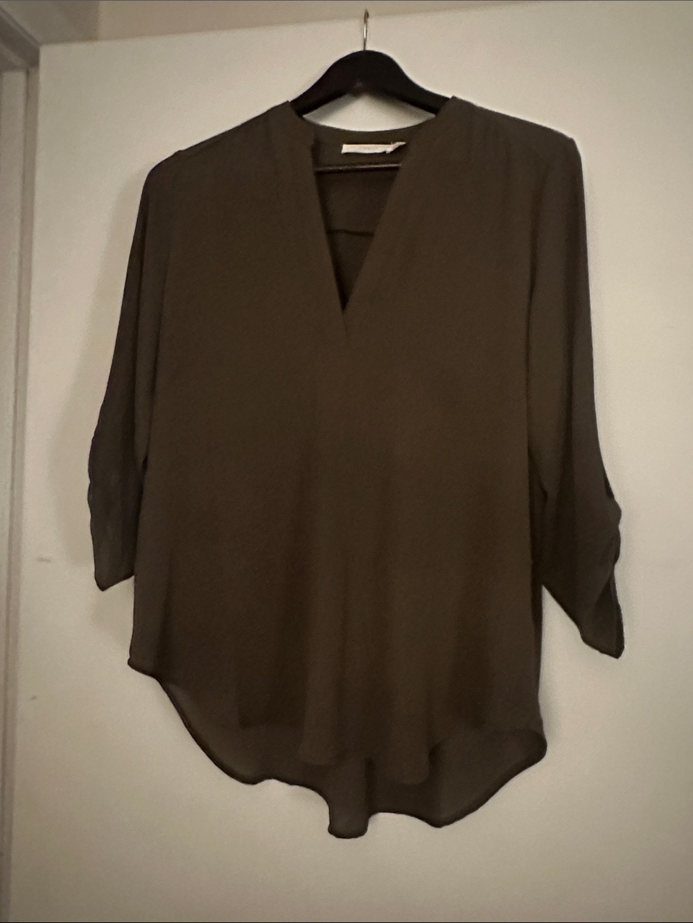 Lush Olive Split-Neck Flowy Blouse